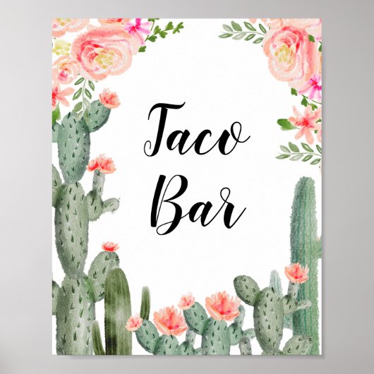 Green Cactus Taco Bar Brautparty Rosa Floral Poster (Vorne)