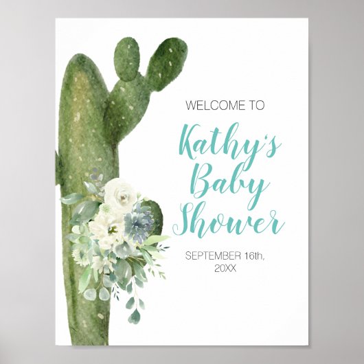 Green Cactus White Blume Taco 'bout Liebe Willkomm Poster (Vorne)