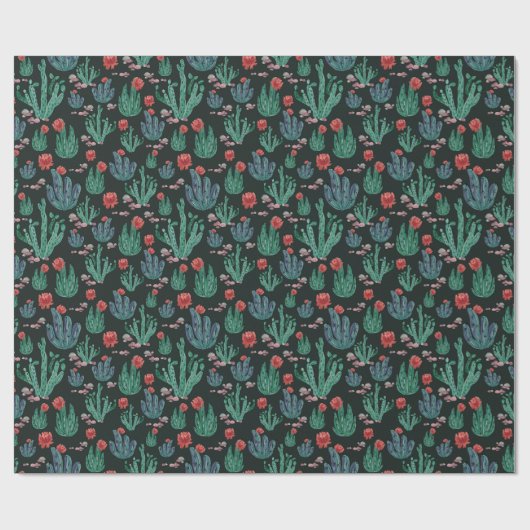 Green cactus wrapping paper on dark background geschenkpapier (Flach)
