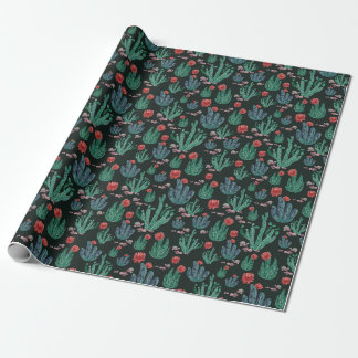 Green cactus wrapping paper on dark background geschenkpapier