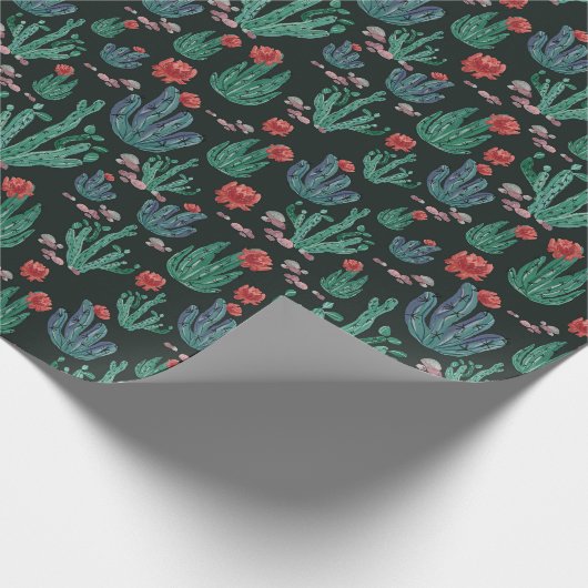 Green cactus wrapping paper on dark background geschenkpapier (Ecke)