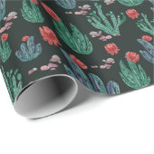 Green cactus wrapping paper on dark background geschenkpapier (Rolleneckpunkt)