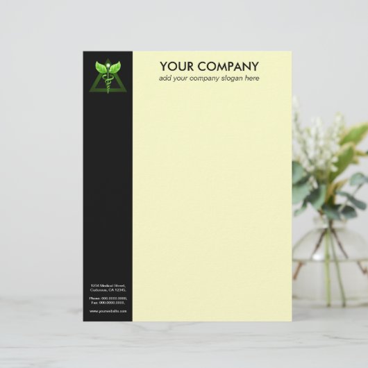 Green Caduceus Alternative Medicine Black Cream Briefkopf (Stehend Vorderseite)