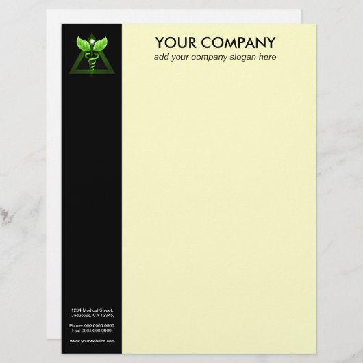 Green Caduceus Alternative Medicine Black Cream Briefkopf (Vorne/Hinten)