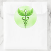 Green Caduceus Alternative Medicine Symbol Runder Aufkleber (Tasche)