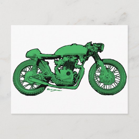 Green Café Racer Vintag Motorrad Postkarte (Vorderseite)