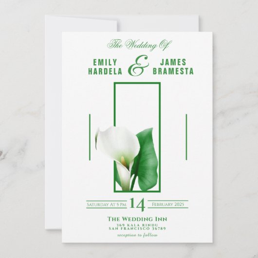 Green Cala Lily Wedding Einladungskarte Einladung (Vorderseite)
