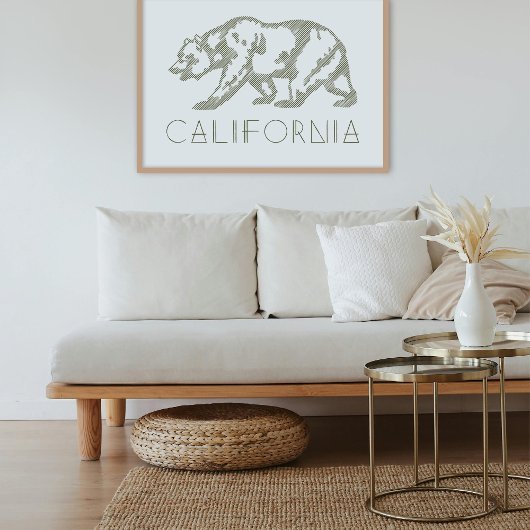 Green California Grizzly Bear Typography Art Print Poster