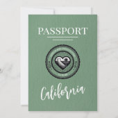 Green California Passport Wedding Einladung (Rückseite)