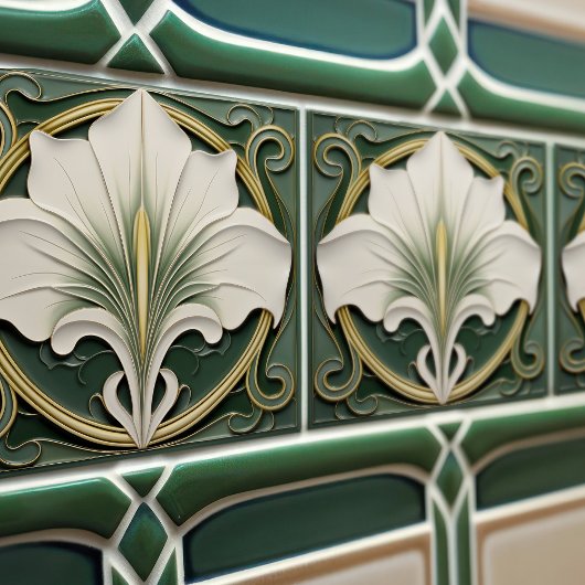 Green Calla Lily Backsplash Repro Art Nouveau Fliese