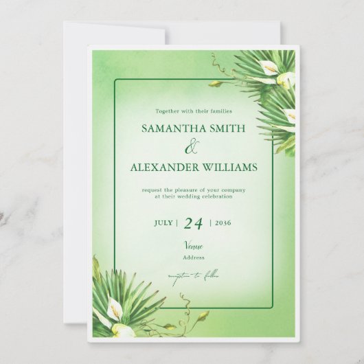 Green Calla Lily Budget Summer in einer Hochzeit Einladung (Vorderseite)