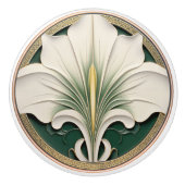 Green Calla Lily Gold Art Nouveau Keramikknauf (Vorderseite)