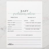 Green Calligraphy Baby Predictions Ratgeber Karten (Vorderseite)