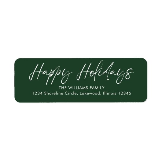 Green Calligraphy Happy Holidays Rücksendeadresse (Vorne)