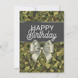 Green Camouflage & Bow Happy Birthday Card Einladung