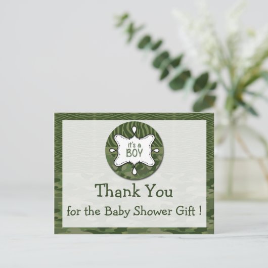 Green Camouflage Boy Baby Dusche Danke Postcards Postkarte (Stehend Vorderseite)
