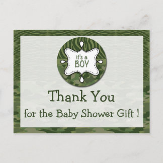 Green Camouflage Boy Baby Dusche Danke Postcards Postkarte