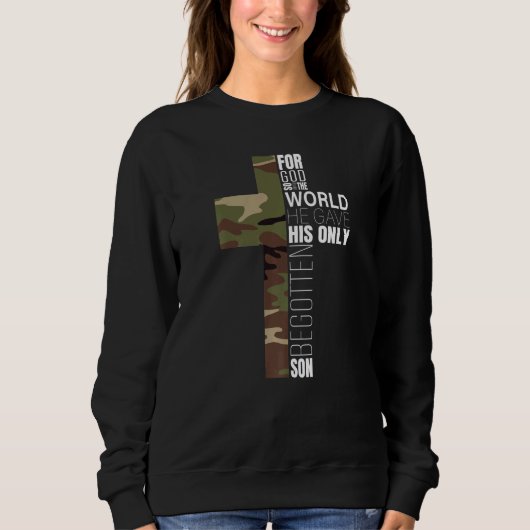 Green Camouflage Christlich Cross Bible Verse Men  Sweatshirt (Vorderseite)