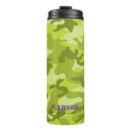 Green Camouflage Lila Name Sports Mod Thermal Tumb Thermosbecher (Vorderseite)