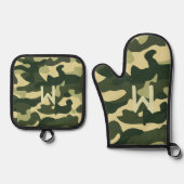 Green Camouflage Mit Monogramm Camping Pensionieru Ofenhandschuh & Topflappen-Set (Vorderseite)