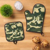 Green Camouflage Mit Monogramm Camping Pensionieru Ofenhandschuh & Topflappen-Set (Oben Unten)