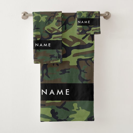 Green Camouflage Muster, Ihr Name, Personalisieren Badhandtuch Set (Insitu)