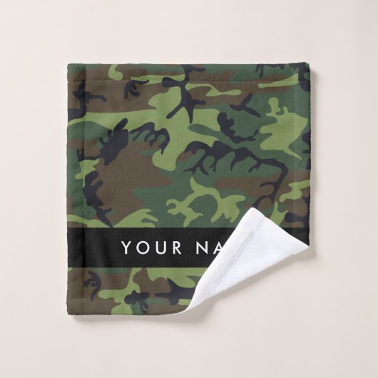 Green Camouflage Muster, Ihr Name, Personalisieren Badhandtuch Set (Waschlappen)