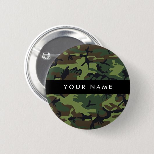 Green Camouflage Muster, Ihr Name, Personalisieren Button (Vorne & Hinten)