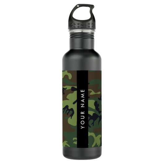 Green Camouflage Muster, Ihr Name, Personalisieren Edelstahlflasche (Vorderseite)