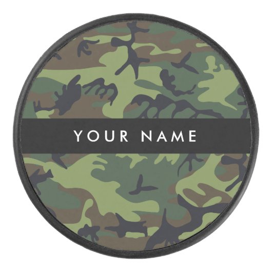 Green Camouflage Muster, Ihr Name, Personalisieren Eishockey Puck (Vorderseite)