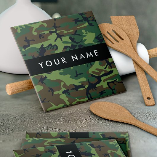 Green Camouflage Muster, Ihr Name, Personalisieren Fliese