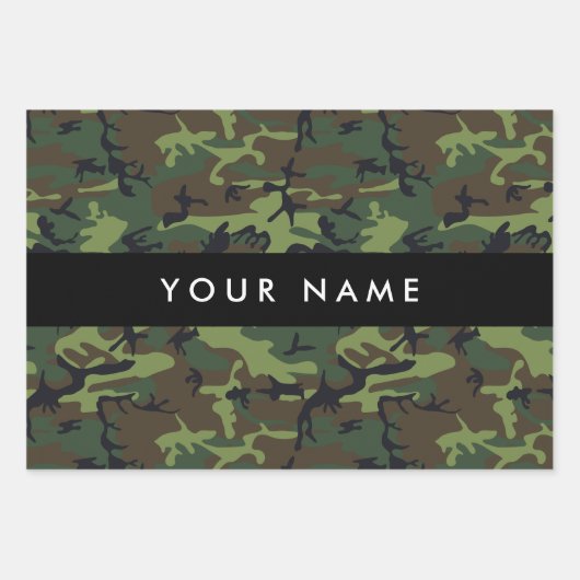 Green Camouflage Muster, Ihr Name, Personalisieren Geschenkpapier Set (Vorderseite)