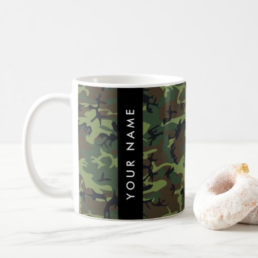 Green Camouflage Muster, Ihr Name, Personalisieren Kaffeetasse (Mit Donut)