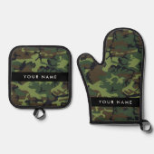 Green Camouflage Muster, Ihr Name, Personalisieren Ofenhandschuh & Topflappen-Set (Vorderseite)