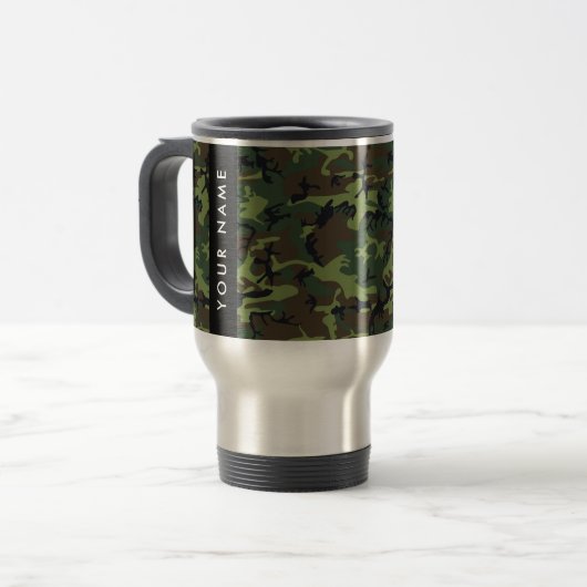 Green Camouflage Muster, Ihr Name, Personalisieren Reisebecher (Vorderseite Links)