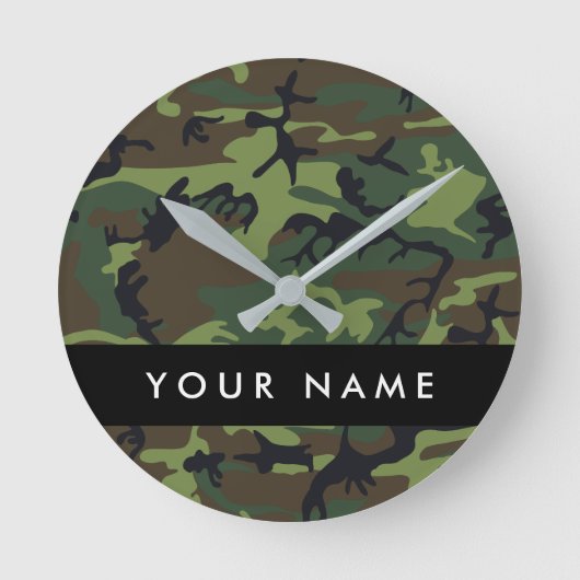 Green Camouflage Muster, Ihr Name, Personalisieren Runde Wanduhr (Vorderseite)