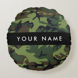 Green Camouflage Muster, Ihr Name, Personalisieren Rundes Kissen