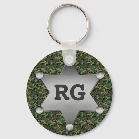 Green Camouflage Muster Sheriff Abzeichen Monogram Schlüsselanhänger (Vorderseite)