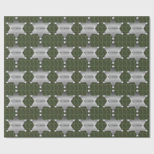 Green Camouflage Muster Sheriff Name Abzeichen Geschenkpapier (Flach)