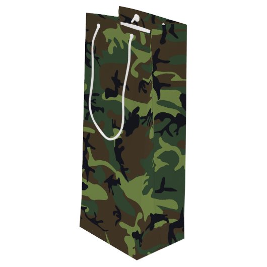 Green Camouflage Pattern, militärisches Muster, Ar Geschenktüte Für Weinflaschen (Rückseite Schrägansicht)
