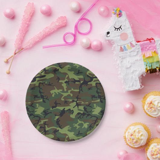 Green Camouflage Pattern, militärisches Muster, Ar Pappteller (Party)