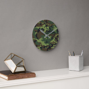 Green Camouflage Pattern, militärisches Muster, Ar Runde Wanduhr