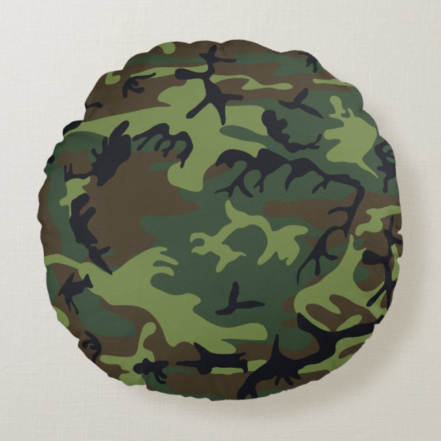 Green Camouflage Pattern, militärisches Muster, Ar Rundes Kissen (Vorderseite)