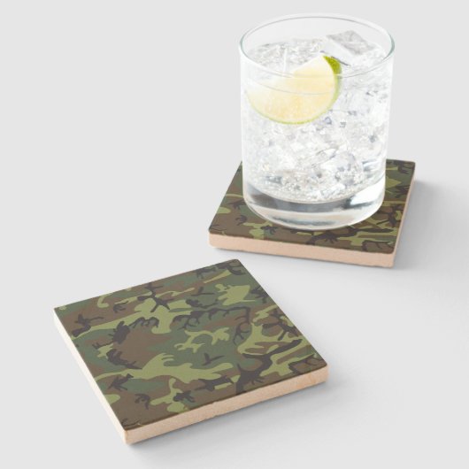 Green Camouflage Pattern, militärisches Muster, Ar Steinuntersetzer (Seitenansicht)