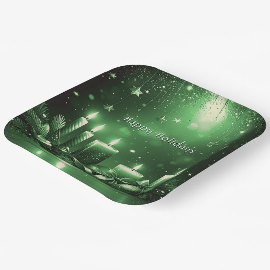 Green Candles Christmas Holiday Paper Plate Pappteller (Gewinkelt)