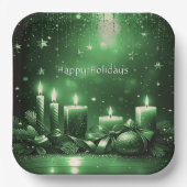 Green Candles Christmas Holiday Paper Plate Pappteller (Vorderseite)