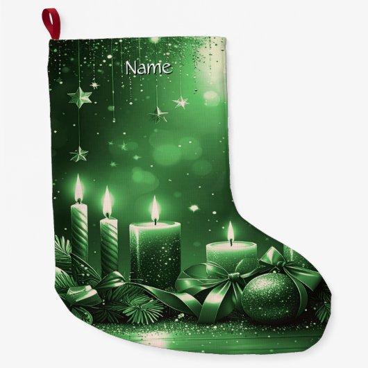 Green Candles Christmas Holiday Stocking Großer Weihnachtsstrumpf (Vorderseite)