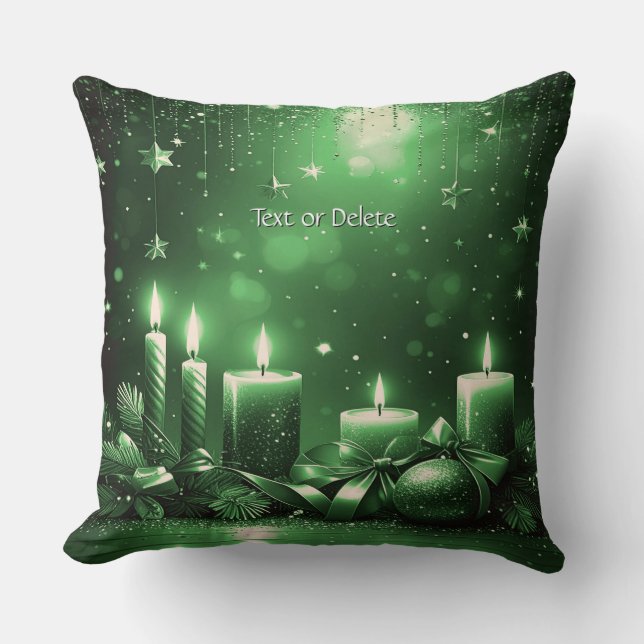 Green Candles Christmas Holiday Throw Pillow Kissen (Vorderseite)