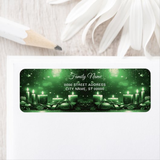 Green Candles Christmas Return Address Label (Insitu)
