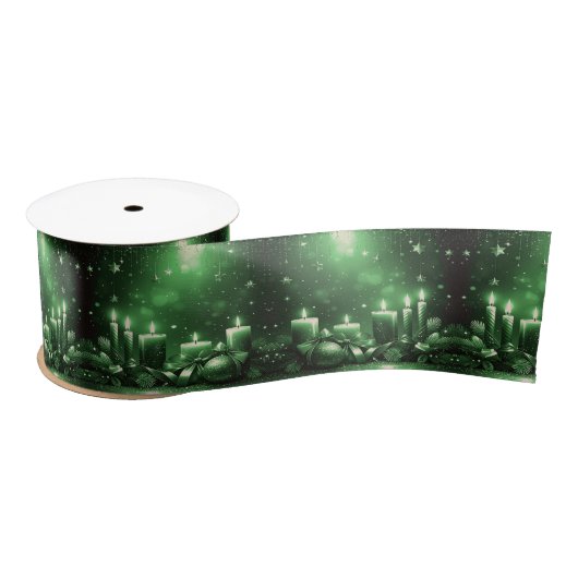 Green Candles Christmas Satin Ribbon Satinband (Spule)
